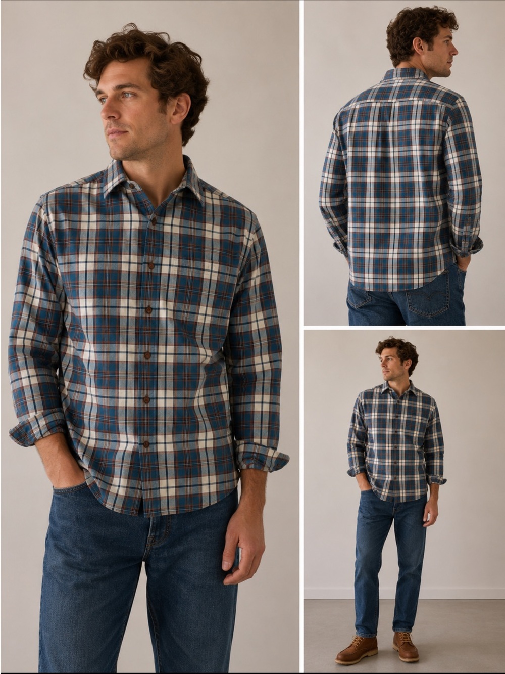 LL Bean Mens Plaid Buttondown Shirt M